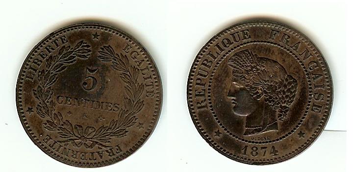 5 Centimes Cérès 1874K Bordeaux AU